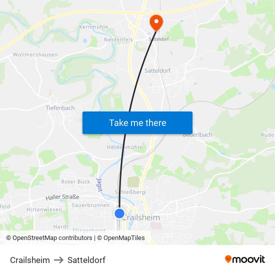 Crailsheim to Satteldorf map
