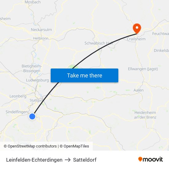 Leinfelden-Echterdingen to Satteldorf map