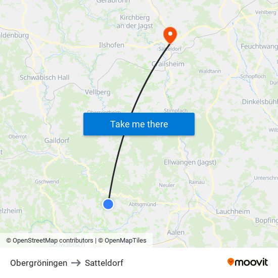 Obergröningen to Satteldorf map