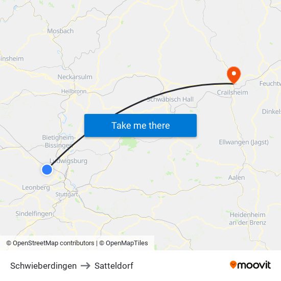 Schwieberdingen to Satteldorf map