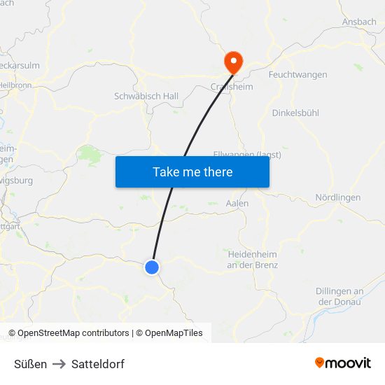 Süßen to Satteldorf map