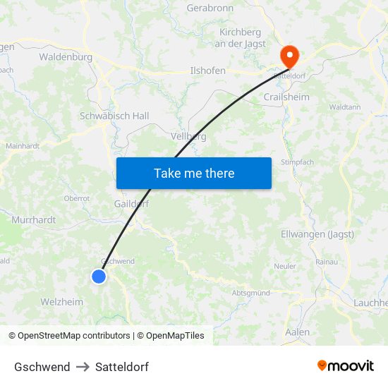 Gschwend to Satteldorf map