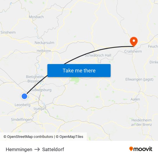 Hemmingen to Satteldorf map