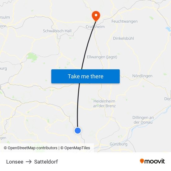 Lonsee to Satteldorf map