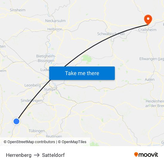 Herrenberg to Satteldorf map