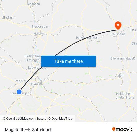 Magstadt to Satteldorf map