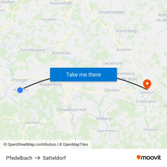 Pfedelbach to Satteldorf map