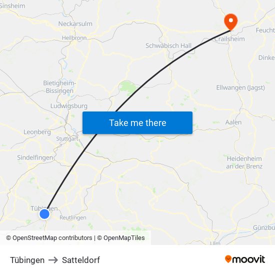 Tübingen to Satteldorf map