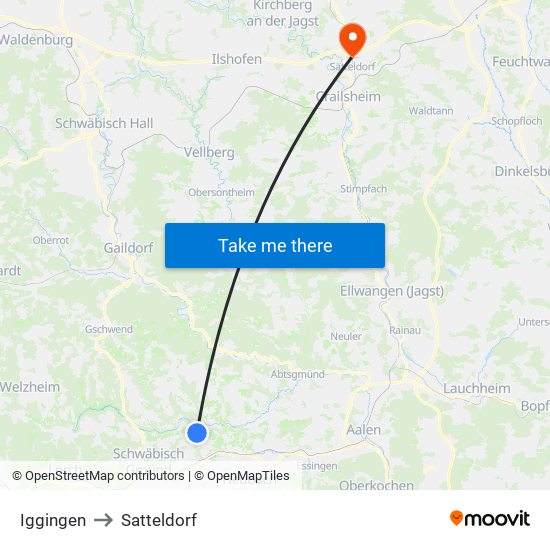 Iggingen to Satteldorf map