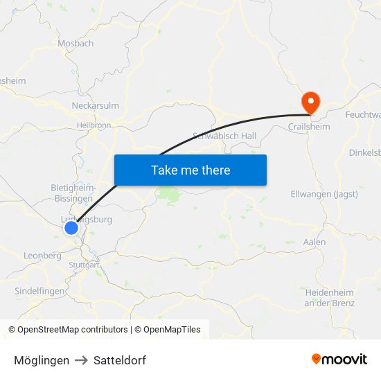 Möglingen to Satteldorf map