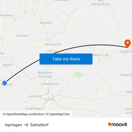 Ispringen to Satteldorf map