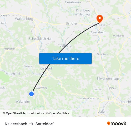 Kaisersbach to Satteldorf map