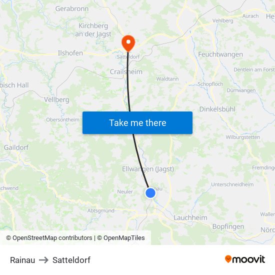 Rainau to Satteldorf map