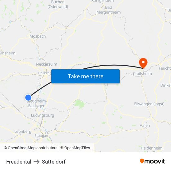 Freudental to Satteldorf map