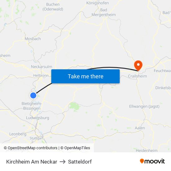 Kirchheim Am Neckar to Satteldorf map