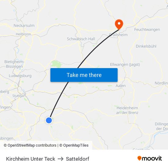 Kirchheim Unter Teck to Satteldorf map