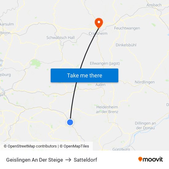 Geislingen An Der Steige to Satteldorf map