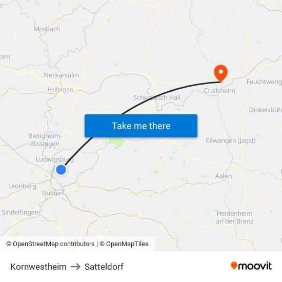 Kornwestheim to Satteldorf map
