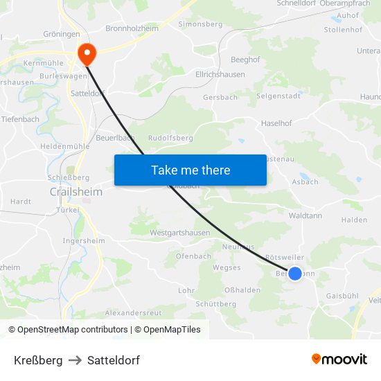 Kreßberg to Satteldorf map