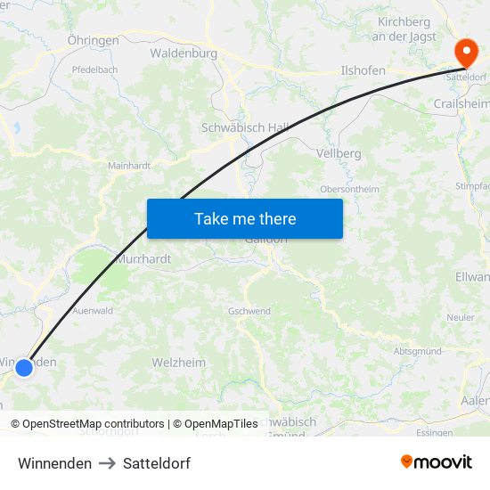 Winnenden to Satteldorf map