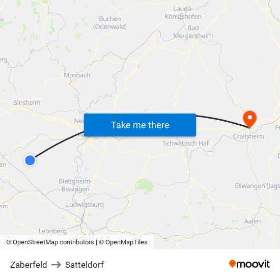 Zaberfeld to Satteldorf map