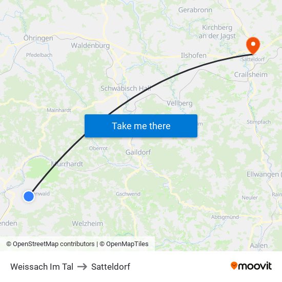 Weissach Im Tal to Satteldorf map