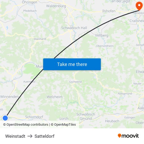 Weinstadt to Satteldorf map