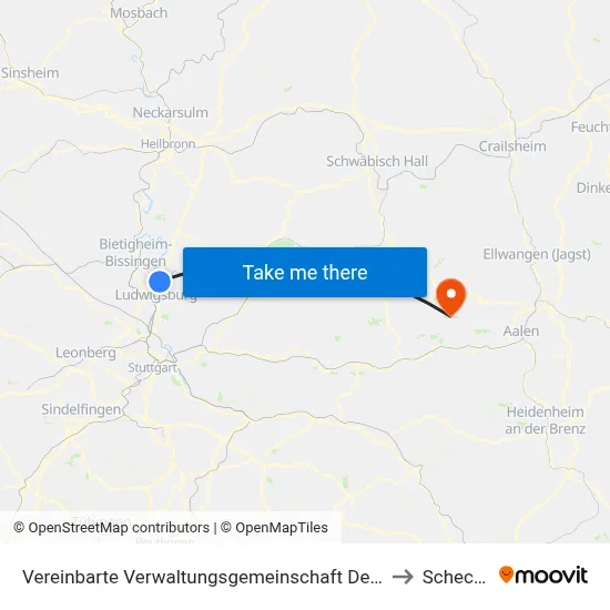 Vereinbarte Verwaltungsgemeinschaft Der Stadt Freiberg am Neckar to Schechingen map
