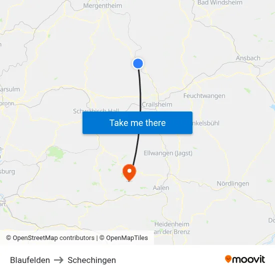 Blaufelden to Schechingen map