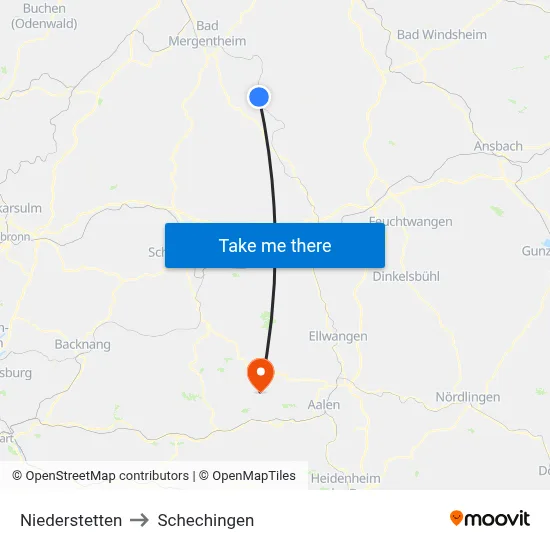 Niederstetten to Schechingen map