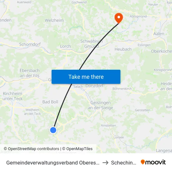Gemeindeverwaltungsverband Oberes Filstal to Schechingen map