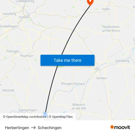Herbertingen to Schechingen map