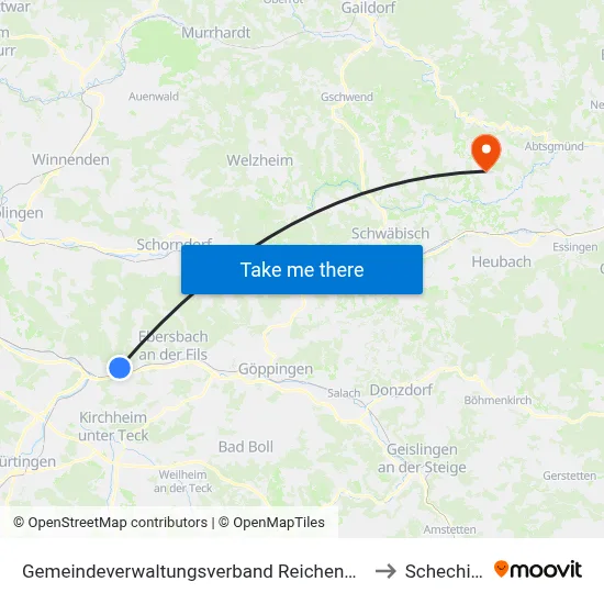 Gemeindeverwaltungsverband Reichenbach An Der Fils to Schechingen map