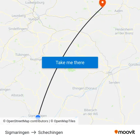 Sigmaringen to Schechingen map