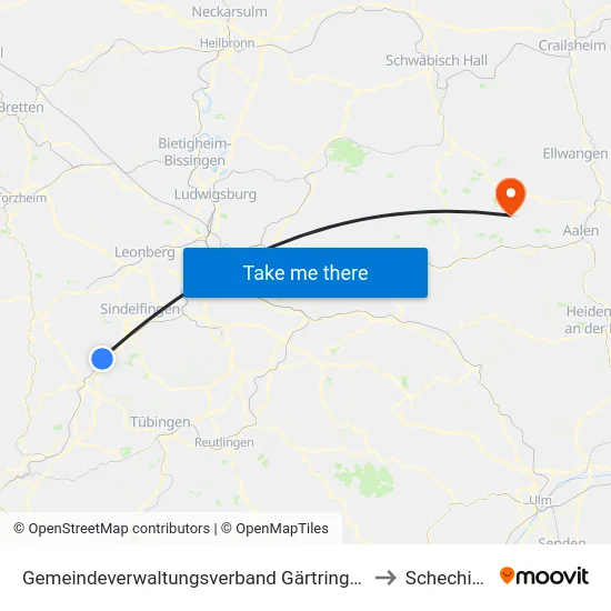 Gemeindeverwaltungsverband Gärtringen/Ehningen to Schechingen map
