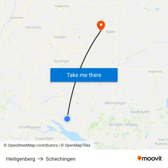 Heiligenberg to Schechingen map