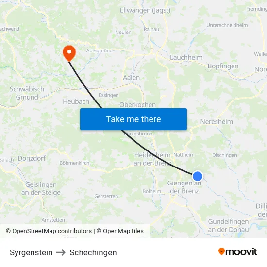 Syrgenstein to Schechingen map
