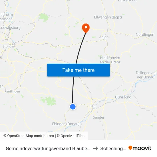 Gemeindeverwaltungsverband Blaubeuren to Schechingen map