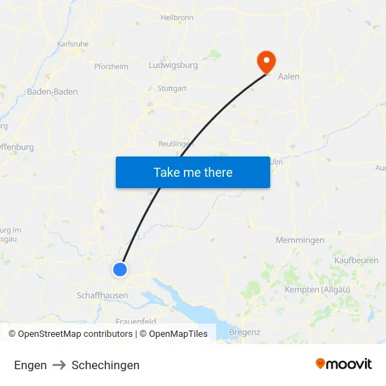 Engen to Schechingen map