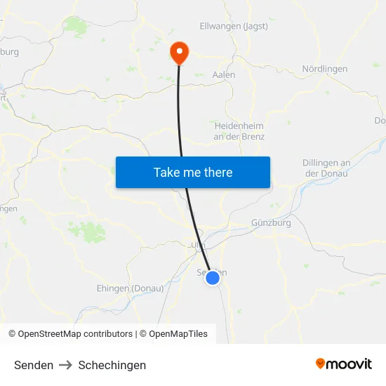 Senden to Schechingen map