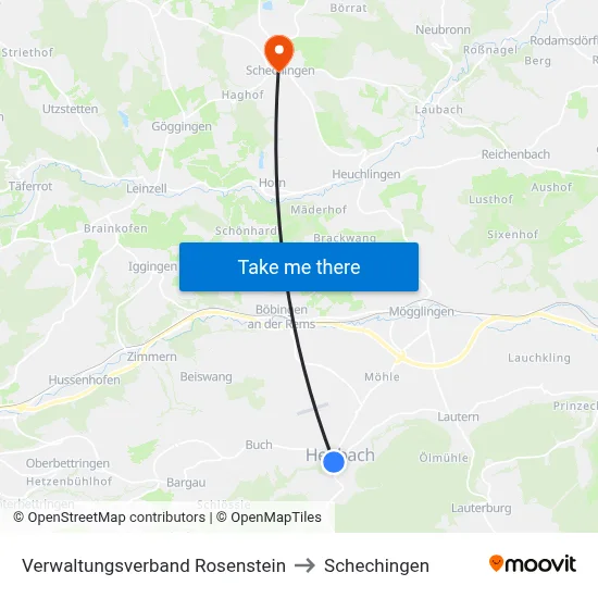 Verwaltungsverband Rosenstein to Schechingen map