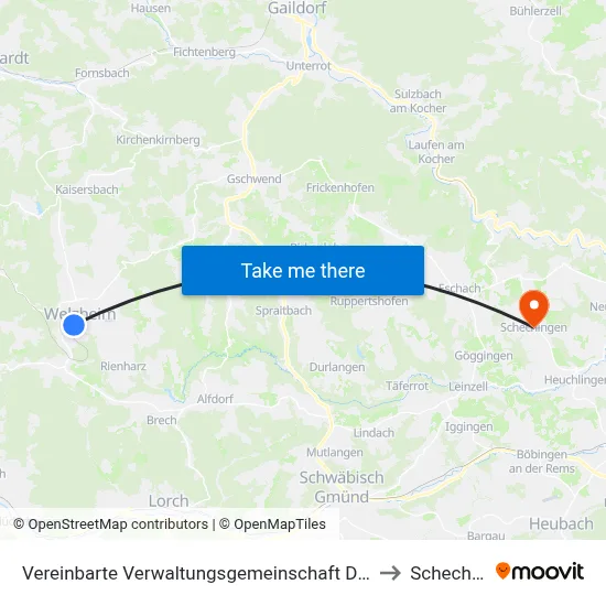 Vereinbarte Verwaltungsgemeinschaft Der Stadt Welzheim to Schechingen map