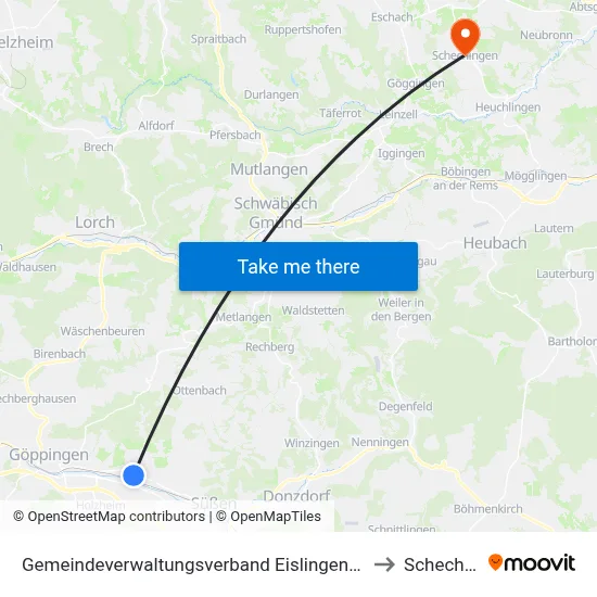 Gemeindeverwaltungsverband Eislingen-Ottenbach-Salach to Schechingen map