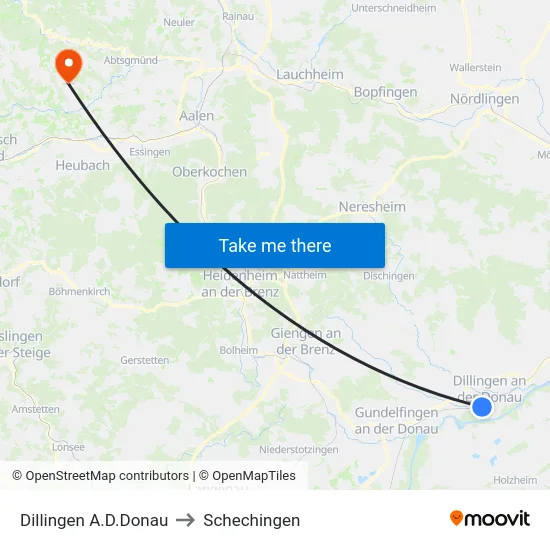 Dillingen A.D.Donau to Schechingen map