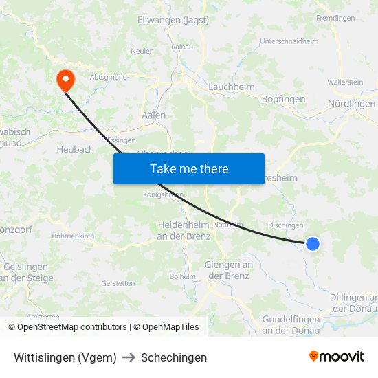 Wittislingen (Vgem) to Schechingen map