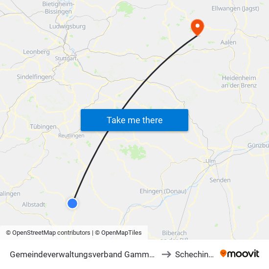 Gemeindeverwaltungsverband Gammertingen to Schechingen map