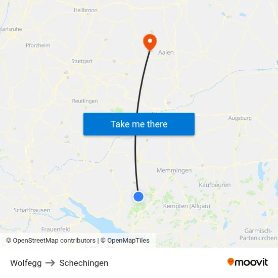 Wolfegg to Schechingen map