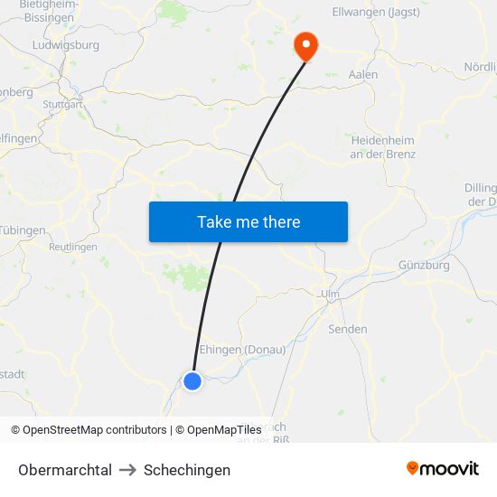 Obermarchtal to Schechingen map