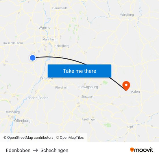 Edenkoben to Schechingen map