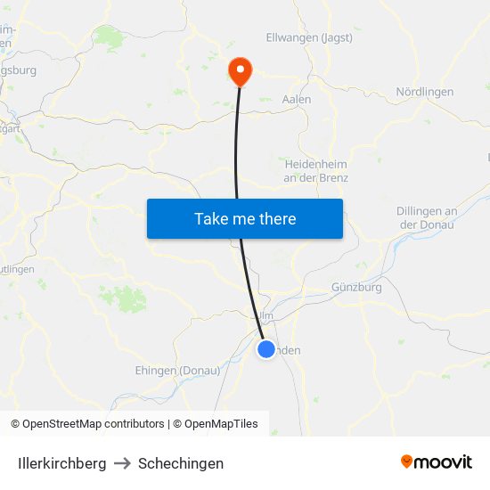 Illerkirchberg to Schechingen map